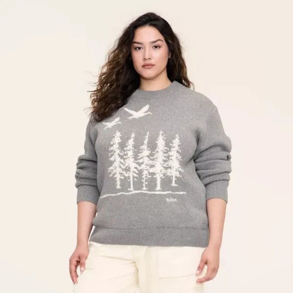 Woolrich x Target Adult Scenic Pullover Sweater Gray Duck Pine Trees L Tall NWT